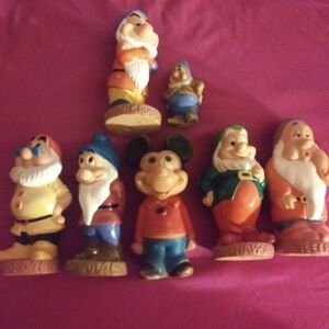 Disney- 5 Dwarfs (From Snow White) And A Mickey Mouse Vintage Plastic To…